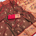 Stunning Brown Paithani Silk Rich Zari Weaving Saree for Women