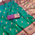 Graceful Teal Green Paithani Silk Rich Zari Weaving Saree for Women
