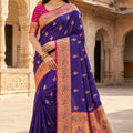 Amazing Dark Purple Paithani Silk Rich Zari Weaving Saree for Women