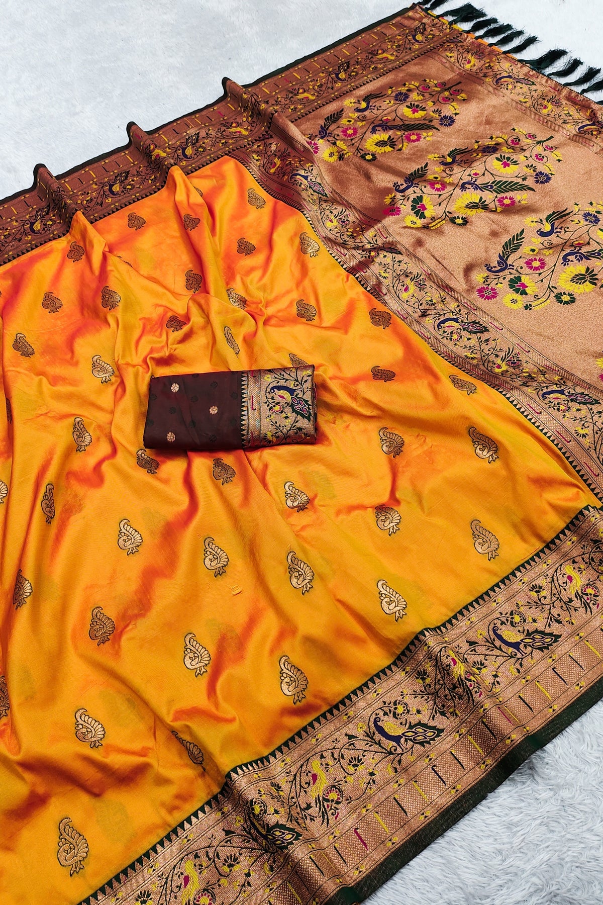 Charming Yellow Paithani Silk Rich Zari Weaving Saree for Women