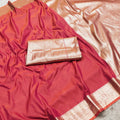 Beautiful Peach Pink Banarasi Gala Silk Zari Weaving Saree for Women