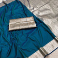 Royal Teal Blue Banarasi Gala Silk Zari Weaving Saree for Women
