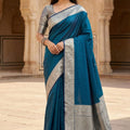 Royal Teal Blue Banarasi Gala Silk Zari Weaving Saree for Women