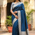 Premium Navy Blue Banarasi Gala Silk Zari Weaving Saree for Women