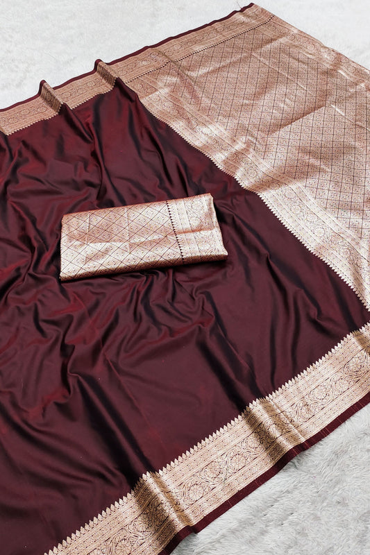Beautiful Maroon Banarasi Gala Silk Zari Weaving Saree for Women