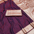 Stunning Wine Banarasi Gala Silk Zari Weaving Saree for Women