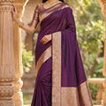 Stunning Wine Banarasi Gala Silk Zari Weaving Saree for Women
