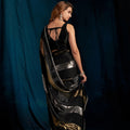 Luxury Black Satin Silk Foil Patta Heavy Hand Work Zircon Saree for Women