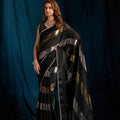 Luxury Black Satin Silk Foil Patta Heavy Hand Work Zircon Saree for Women