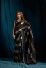 Luxury Black Satin Silk Foil Patta Heavy Hand Work Zircon Saree for Women