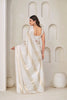 Stylish White Satin Silk Foil Patta Heavy Hand Work Zircon Saree for Women