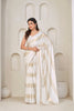 Stylish White Satin Silk Foil Patta Heavy Hand Work Zircon Saree for Women