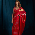 Stunning Red Satin Silk Foil Patta Heavy Hand Work Zircon Saree for Women