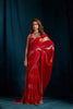 Stunning Red Satin Silk Foil Patta Heavy Hand Work Zircon Saree for Women