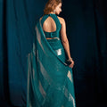 Grateful Teal Green Satin Silk Foil Patta Heavy Hand Work Zircon Saree for Women