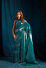 Grateful Teal Green Satin Silk Foil Patta Heavy Hand Work Zircon Saree for Women