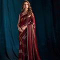 Beautiful Wine Satin Silk Foil Patta Heavy Hand Work Zircon Saree for Women