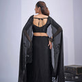 Elegant Black Fendy Satin Silk Two-Tone Hand Work Zircon Saree for Women