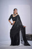 Elegant Black Fendy Satin Silk Two-Tone Hand Work Zircon Saree for Women
