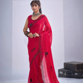 Stunning Rani Pink Fendy Satin Silk Two-Tone Heavy Hand Work Zircon Saree for Women