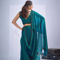 Graceful Teal Green Fendy Satin Silk Two-Tone Heavy Hand Work Zircon Saree for Women