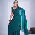 Graceful Teal Green Fendy Satin Silk Two-Tone Heavy Hand Work Zircon Saree for Women