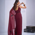 Premium Maroon Fendy Satin Silk Two-Tone Heavy Hand Work Zircon Saree for Women