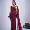 Premium Maroon Fendy Satin Silk Two-Tone Heavy Hand Work Zircon Saree for Women