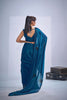 Royal Teal Blue Fendy Satin Silk Two-Tone Heavy Hand Work Zircon Saree for Women