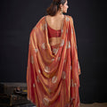 Stylish Peach Fendy Satin Silk Two-Tone Hand Work Zircon Saree for Women