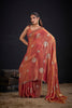 Stylish Peach Fendy Satin Silk Two-Tone Hand Work Zircon Saree for Women