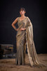 Premium Beige Fendy Satin Silk Two-Tone Heavy Hand Work Zircon Saree for Women
