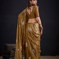 Royal Golden Fendy Satin Silk Two-Tone Heavy Hand Work Zircon Saree for Women