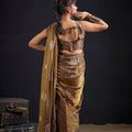 Luxury Bronze Fendy Satin Silk Two-Tone Heavy Hand Work Zircon Saree for Women