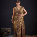 Luxury Bronze Fendy Satin Silk Two-Tone Heavy Hand Work Zircon Saree for Women