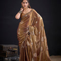 Gorgeous Gold Fendy Satin Silk Two-Tone Heavy Hand Work Zircon Saree for Women