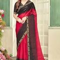 Elegant Red Fendy Satin Silk Heavy Zircon Cut Work Saree for Women