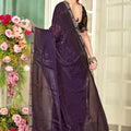 Stylish Purple Fendy Satin Silk Heavy Zircon Cut Work Saree for Women