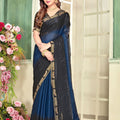 Royal Navy Blue Fendy Satin Silk Heavy Zircon Cut Work Saree for Women