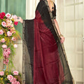 Stunning Wine Fendy Satin Silk Heavy Zircon Cut Work Saree for Women
