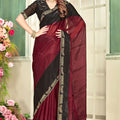 Stunning Wine Fendy Satin Silk Heavy Zircon Cut Work Saree for Women