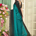 Graceful Teal Green Fendy Satin Silk Zircon Cut Work Saree for Women