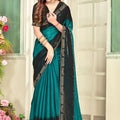 Graceful Teal Green Fendy Satin Silk Zircon Cut Work Saree for Women