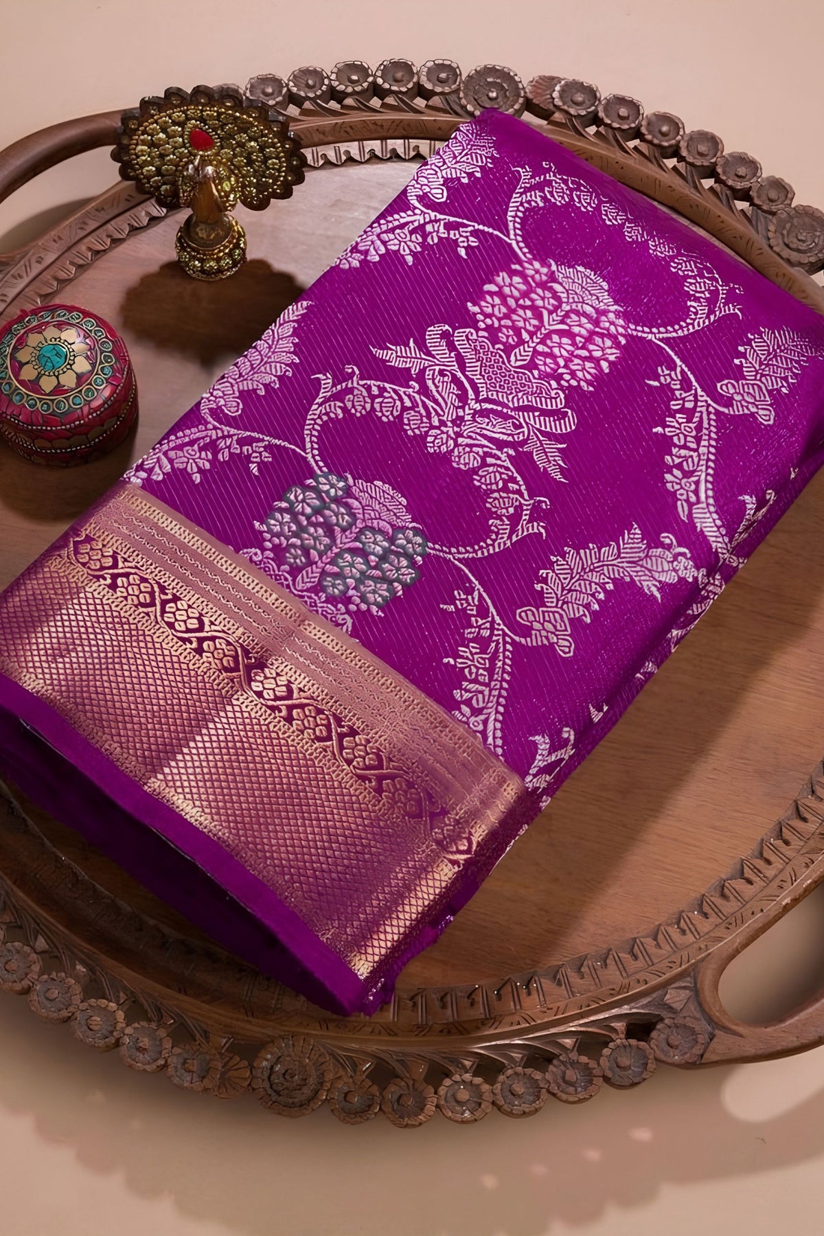 Premium Purple Banarasi Silk Embroidery Work Saree for Women