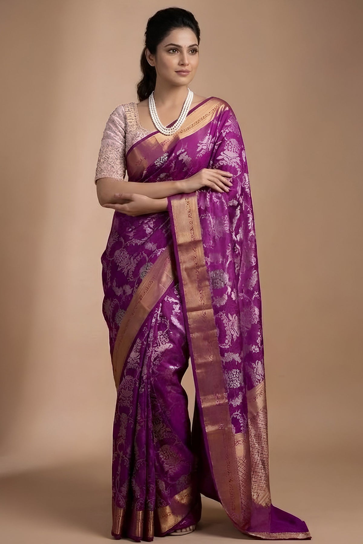 Premium Purple Banarasi Silk Embroidery Work Saree for Women