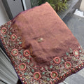 Lovely Mauve Fendy Silk Embroidery Work Saree with Floral Border for Women