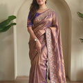 Lovely Mauve Fendy Silk Embroidery Work Saree with Floral Border for Women