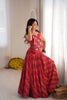 Stunning Red Multicolor Rayon Embroidered Indo Western Navratri Lehenga Choli for Women