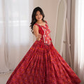 Stunning Red Multicolor Rayon Embroidered Indo Western Navratri Lehenga Choli for Women