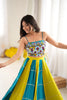 Stylish Teal Blue and Yellow Rayon Printed Indo Western Navratri Lehenga Choli for Women